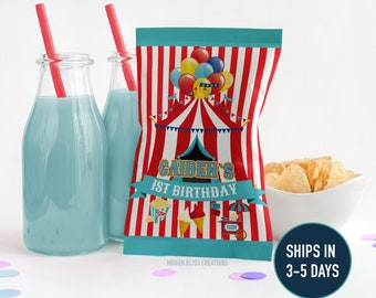 Personalized Carnival Theme Chip Bags | Party Favors |  Carnival Birthday Party Decorations |