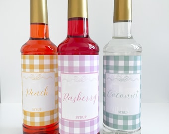 Etiquetas personalizadas para jarabes de refresco sucios / Envoltorios personalizados de bar de bebidas con estampado de cuadros