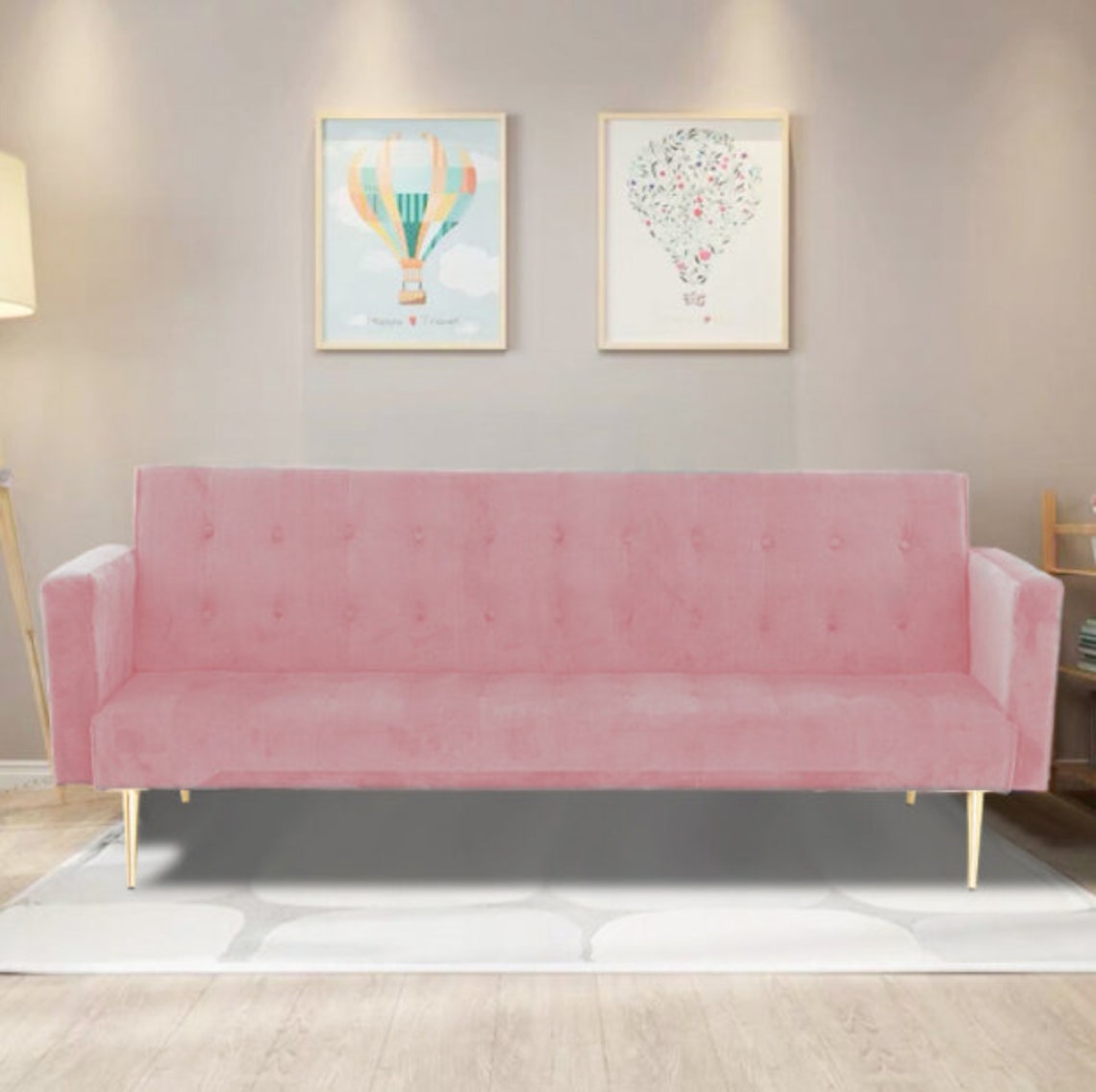 Pink 3 Seater velvet sofa bed Etsy