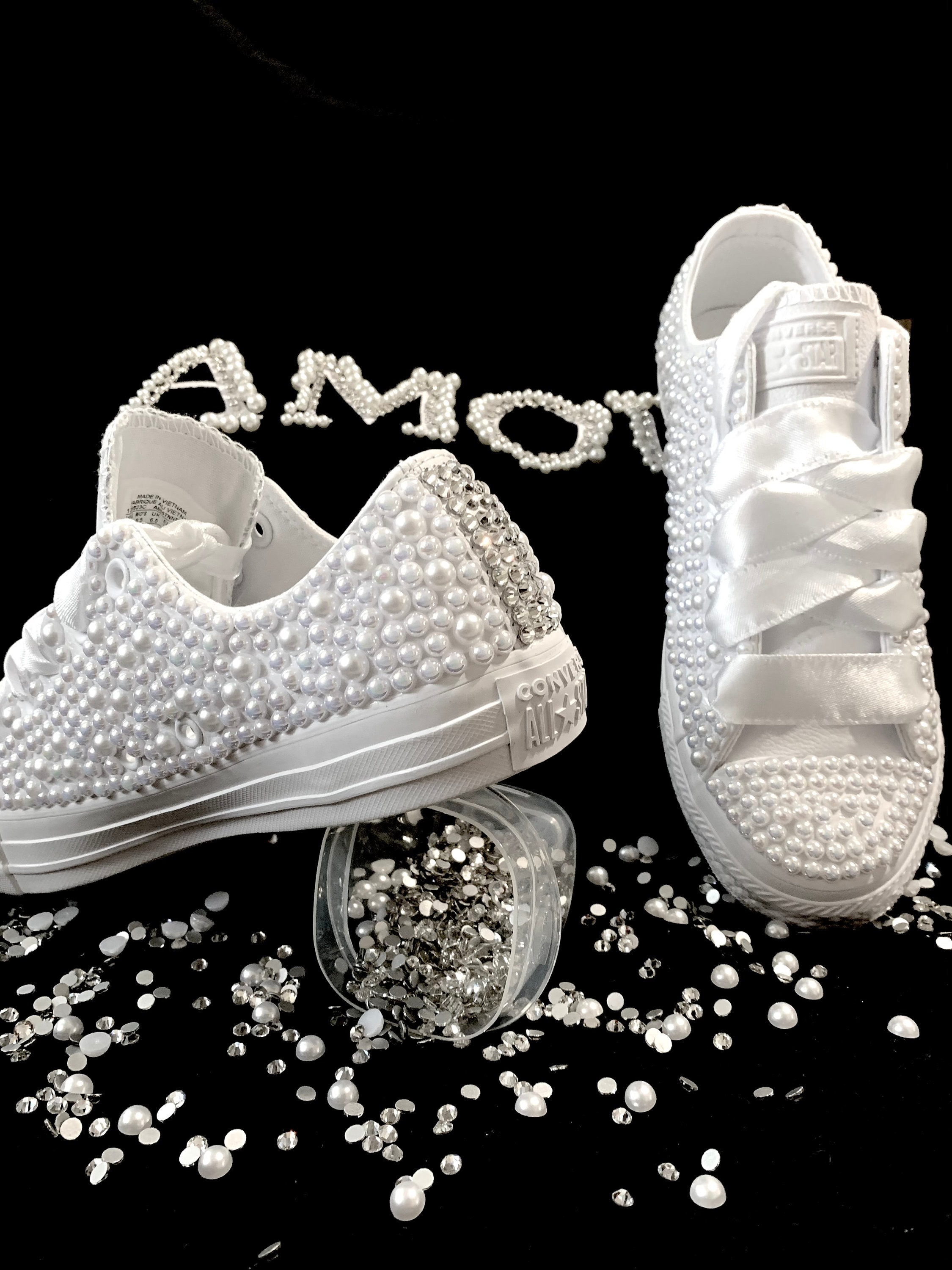 Custom Pearl and Bling Sneakers Etsy
