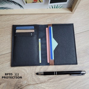 Portefeuille homme anti piratage RFID en véritable cuir noir éthique