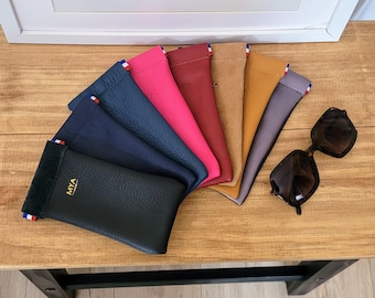 Etui à lunettes en cuir souple pochette compacte compatible toutes lunettes, cadeau de Noël personnalisable