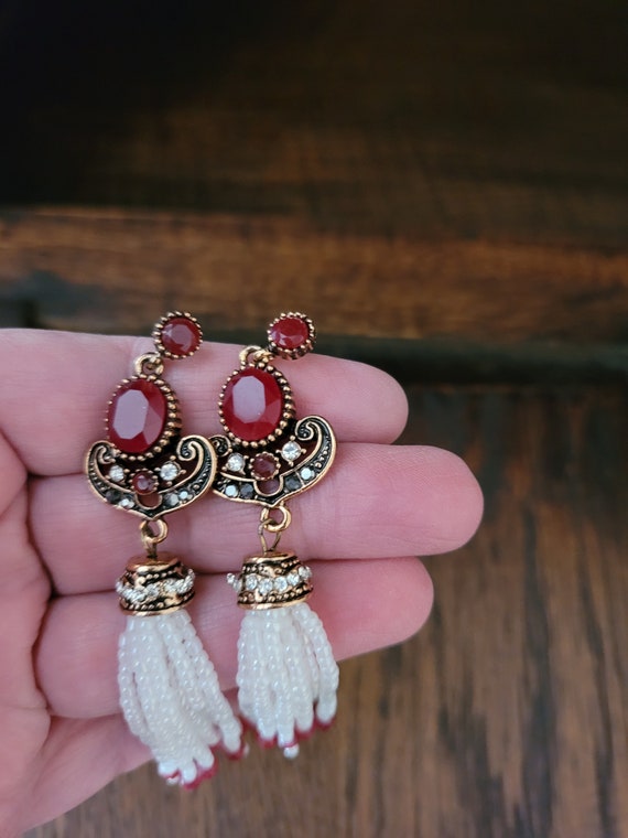 Garnet and Pearl Tassel Earrings Etsy Australia