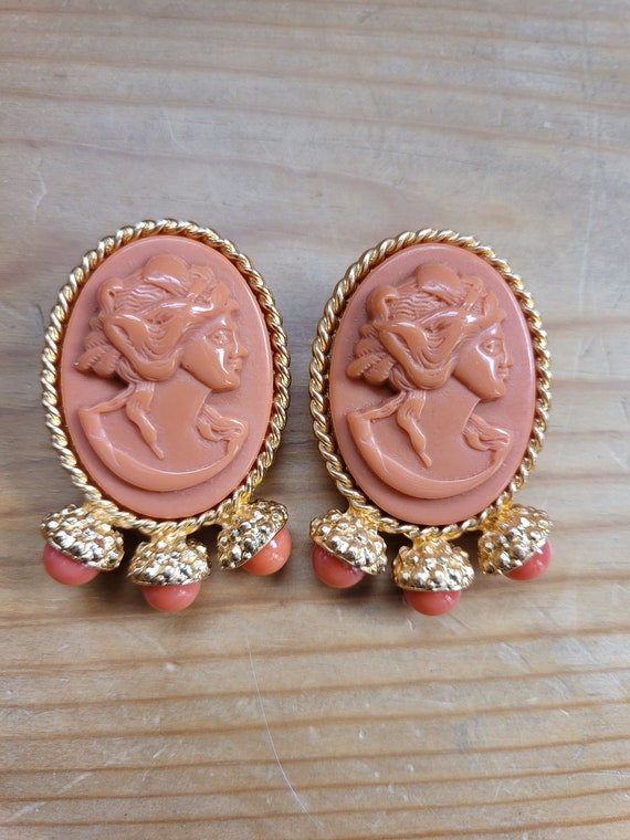 Coral Cameo Earrings - image 2