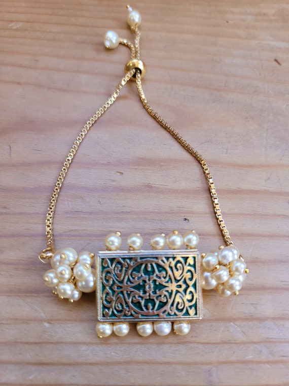 Enameled Golden Pearl Bracelet - image 5