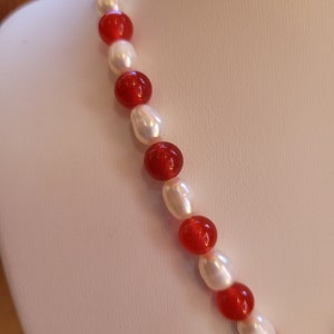 Ruby and Pearl Necklace and Earring Set