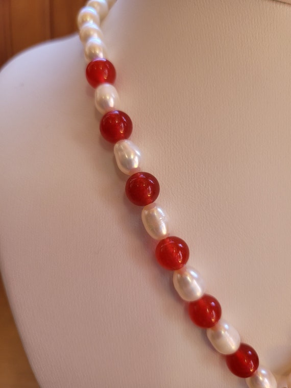 Ruby and Pearl Necklace and Earring Set - image 1