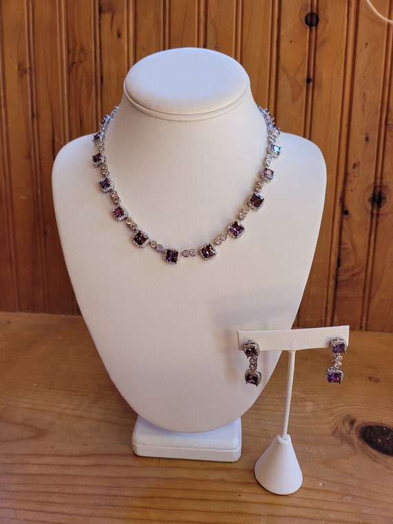 Amethyst and Diamond Necklace and Earring Set - image 1