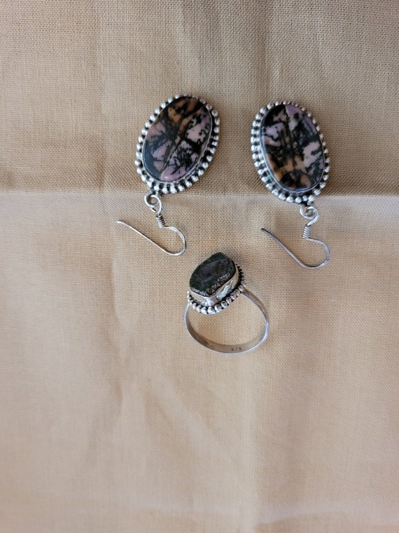 Leopard Stone Earring and Ring Set - image 1