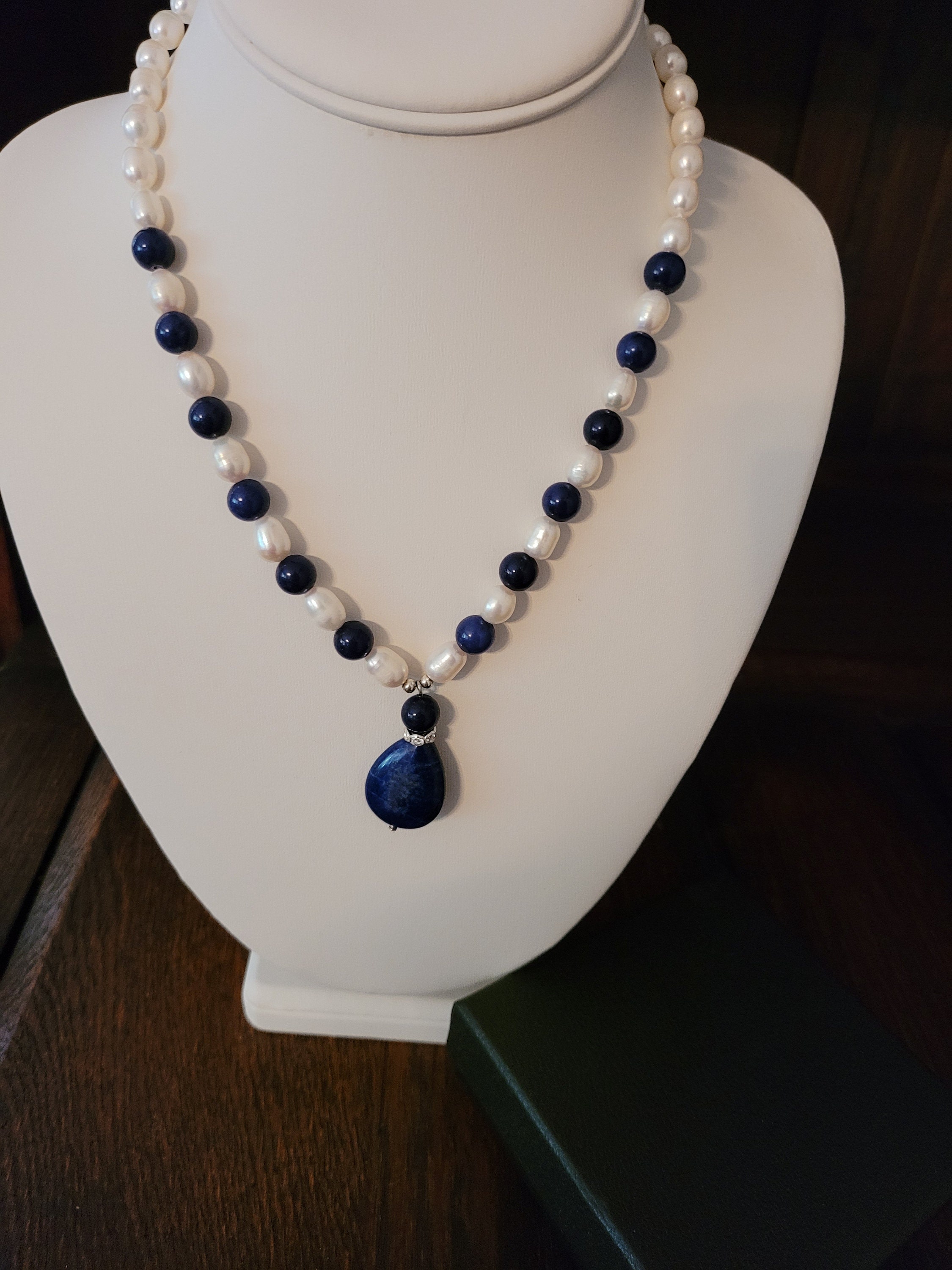 Lapis and pearl necklace deals