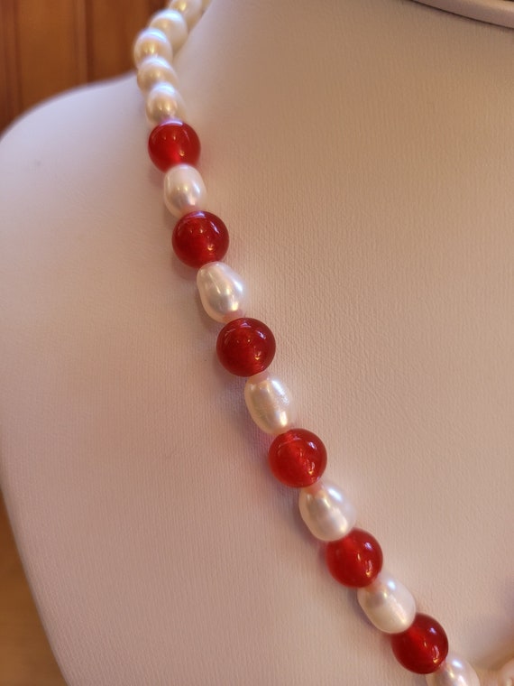 Ruby and Pearl Necklace and Earring Set - image 2