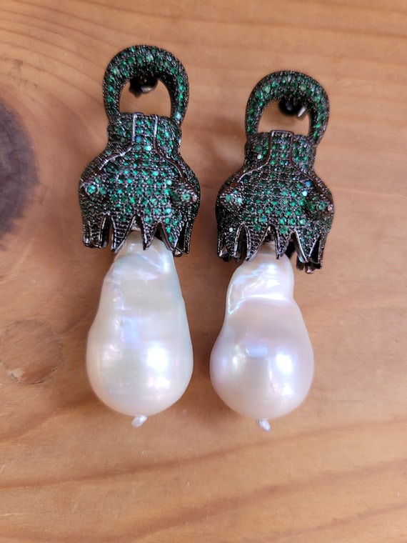 Baroque Pearl Panther Earrings