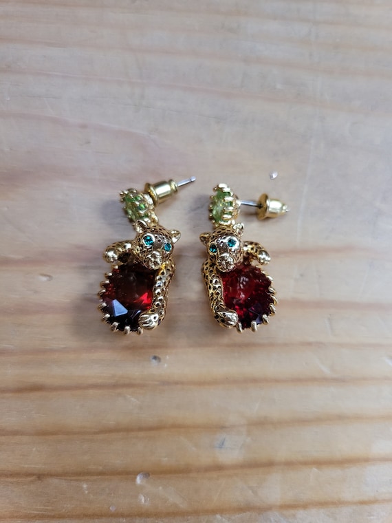 Ruby and Peridot Panther Earrings