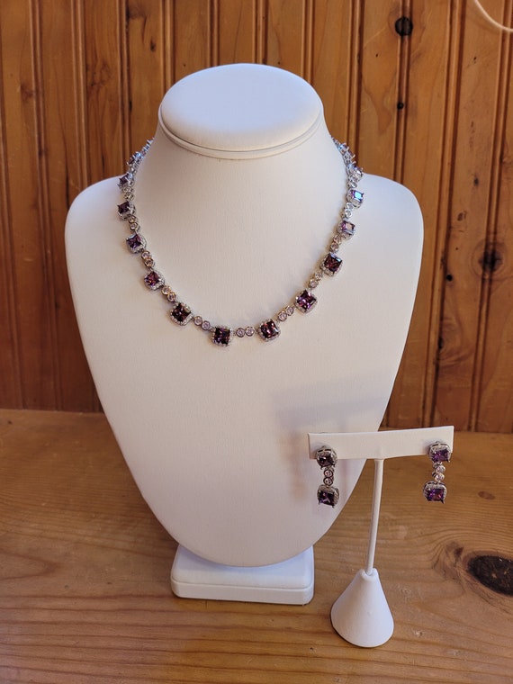 Amethyst and Diamond Necklace and Earring Set - image 2