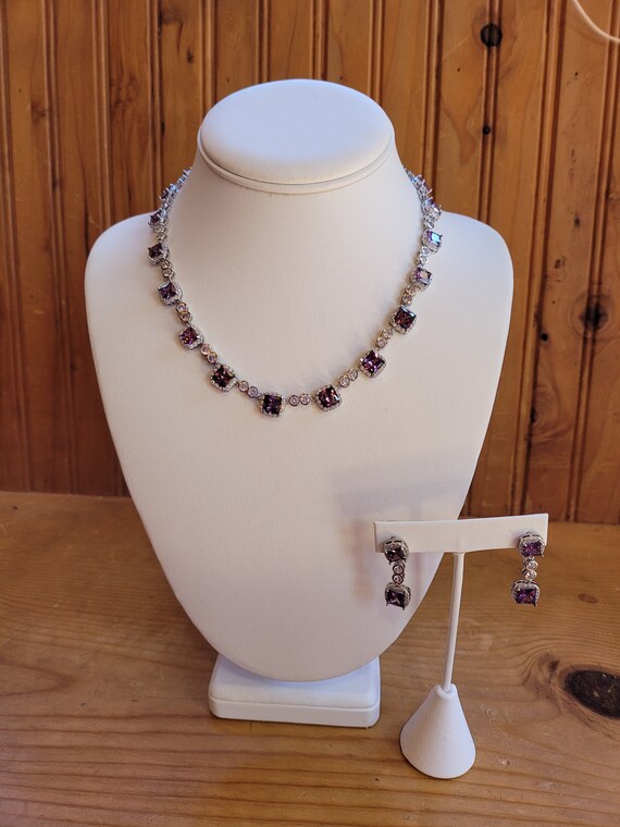 Amethyst and Diamond Necklace and Earring Set - image 3