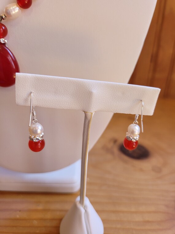 Ruby and Pearl Necklace and Earring Set - image 9
