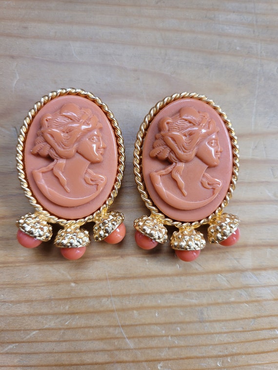 Coral Cameo Earrings - image 3