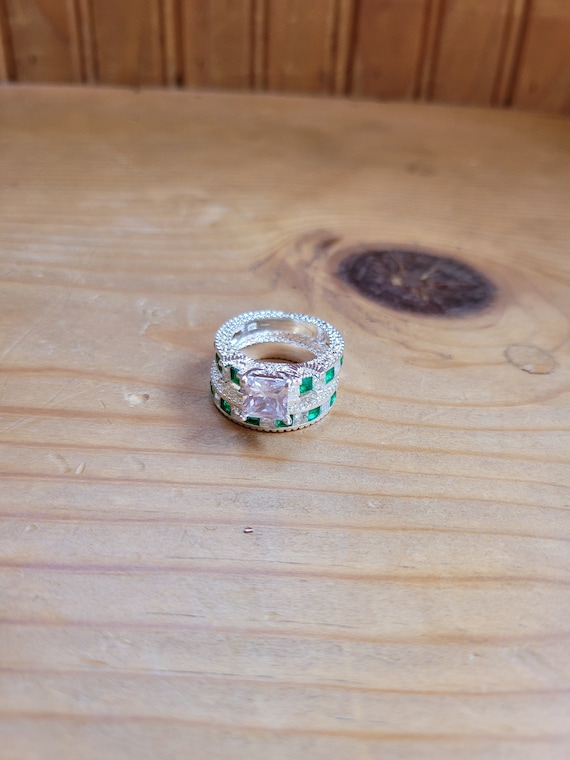 Emerald and Diamond Wedding Ring Set
