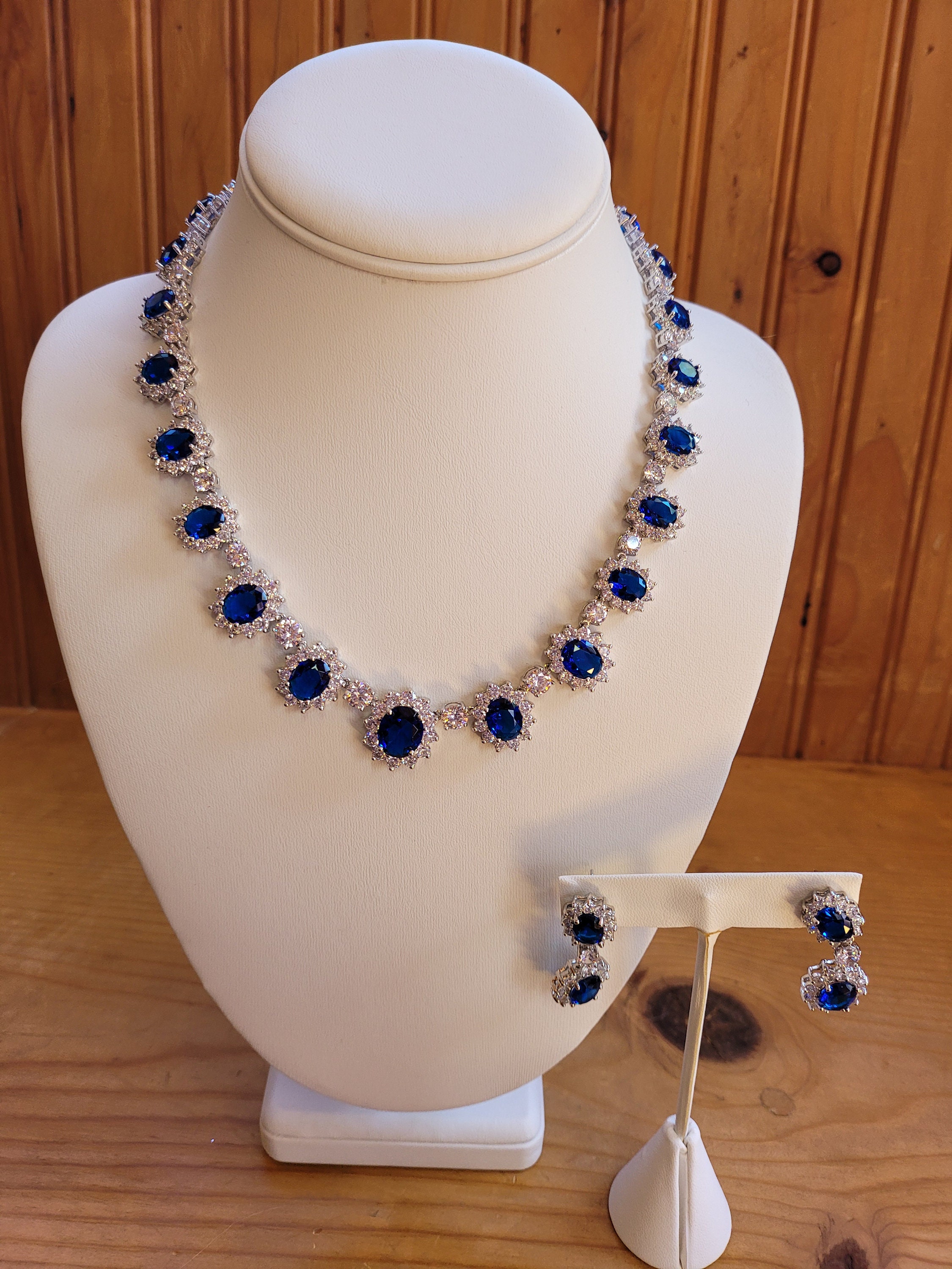 Sapphire and Diamond Necklace and Earring Set Etsy UK