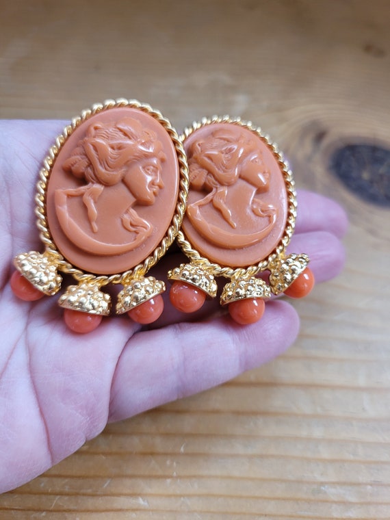 Coral Cameo Earrings - image 7