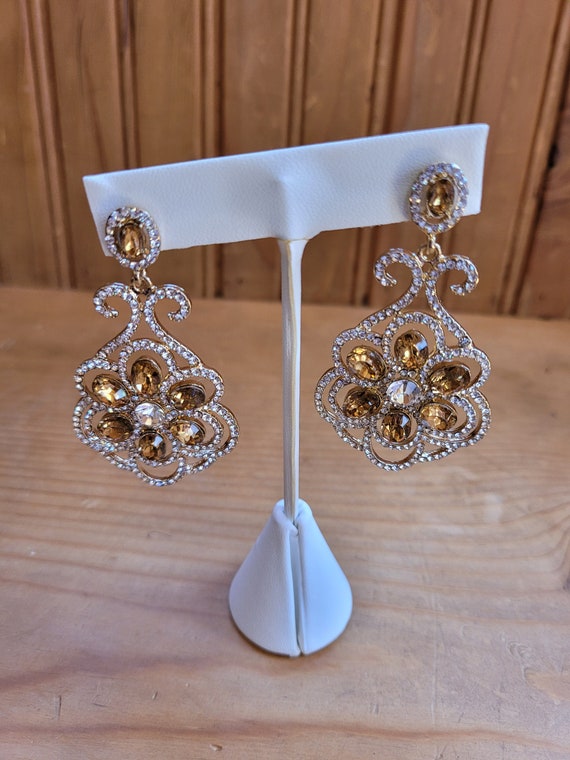 Austrian Crystal Floral Earrings - image 1
