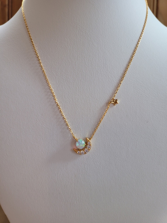 Opal Moon and Star Necklace