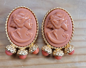 Coral Cameo Earrings