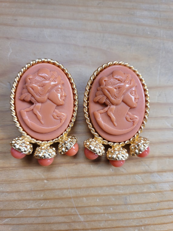 Coral Cameo Earrings - image 1