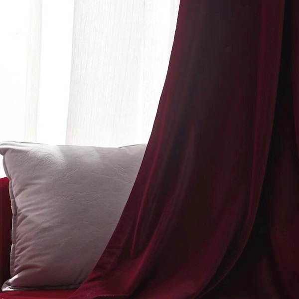 PV-18, 81 colours ,Pair of Burgundy Velvet Curtain Draperies, Any size,Living & Bedroom Curtains,Custom Curtains