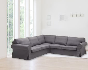 700+ fabric options, Velvet Gray Ektorp 2+2 Seat Sectional Sofa Cover, Custom made cover For Ektorp 4 seat Corner Sofa, Ektorp Slipcover
