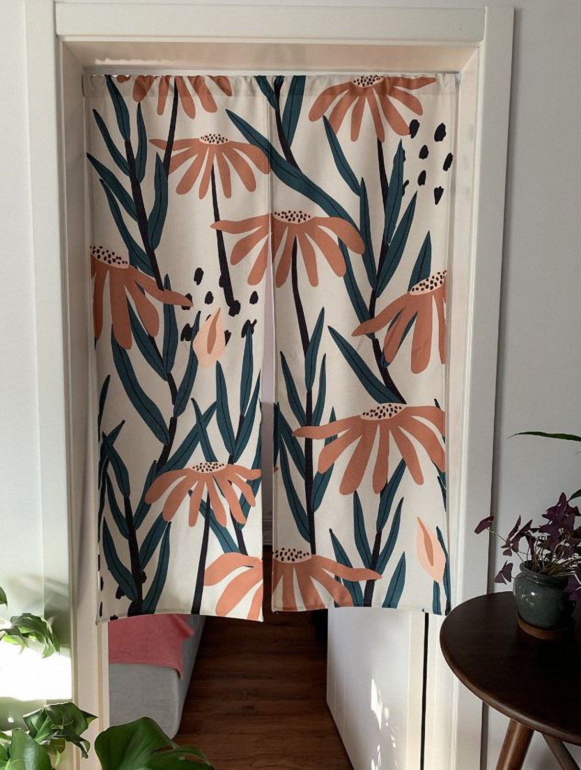 Linen Noren Door Curtain Noren Panel With Flower Floral Etsy Canada