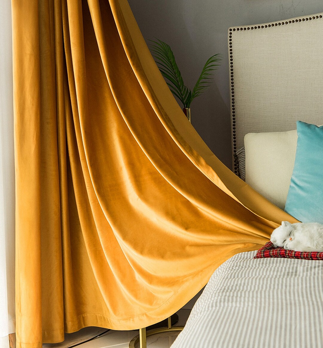 Pair of Mustard Yellow Velvet Curtain Draperies Any Etsy