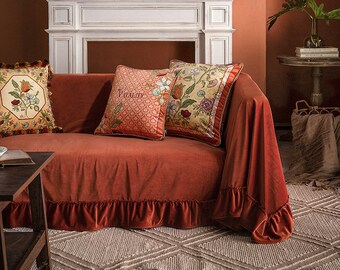 rust colored sofa slipcover