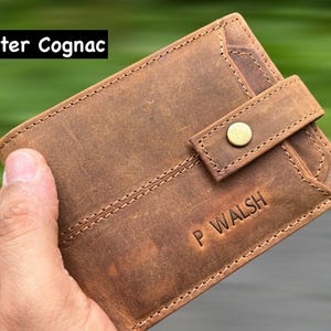 Presente personalizado para o pai | Carteira masculina 100% couro legítimo | Carteira dobrável feita à mão com relevo personalizado | Presente de aniversário para o dia dos pais