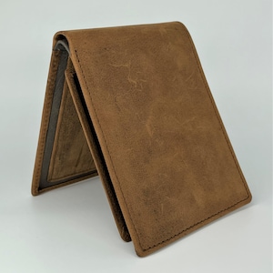 Cartera de cuero con protección RFID personalizada / Cartera para hombre hecha a mano de cuero real súper delgada / Regalo para papá / Regalo de aniversario
