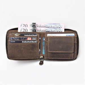 Cartera de cuero hecha a mano / Cartera unisex con cremallera / Cartera RFID para hombre y mujer / Perfecta para cumpleaños, aniversario, regalo para el día del padre o para los padrinos de boda