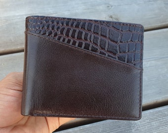 Portefeuille en cuir véritable Immitate de crocodile marron pour homme | Portefeuille mince avec poche à monnaie pour hommes | Gif premium emballé | Livraison gratuite dans le monde entier