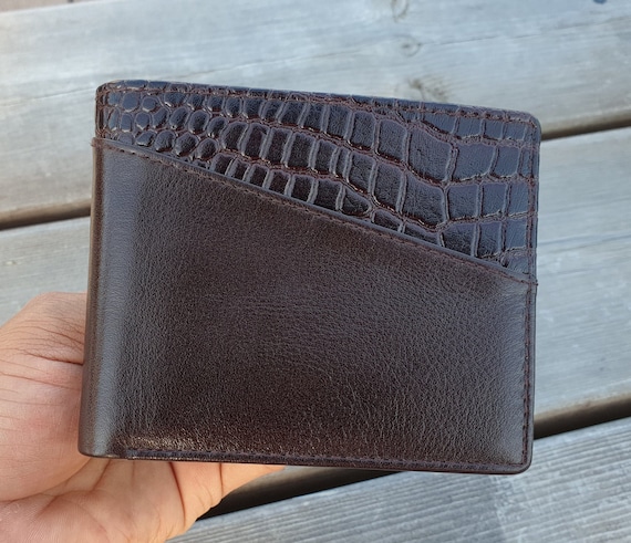 Men's Crocodile Embossed Leather RFID Blocking Bifold Wallet - Tan, 8 Card Slots, Zippered, Gift Ready - View #13