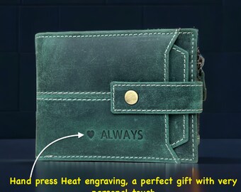 Personalized Leather RFID Wallet: Handmade Zipper Bifold Wallet