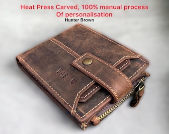 Regalo personalizado para él, billetera de cuero hecha a mano, billetera de cuero auténtico con protección RFID, billetera de diseño único, regalo de aniversario y cumpleaños para papá.