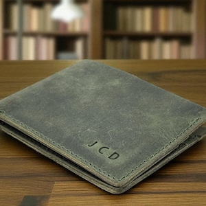 Gepersonaliseerde leren herenportemonnee: slanke volnerf portemonnee met reliëf, valentijnscadeauverpakking