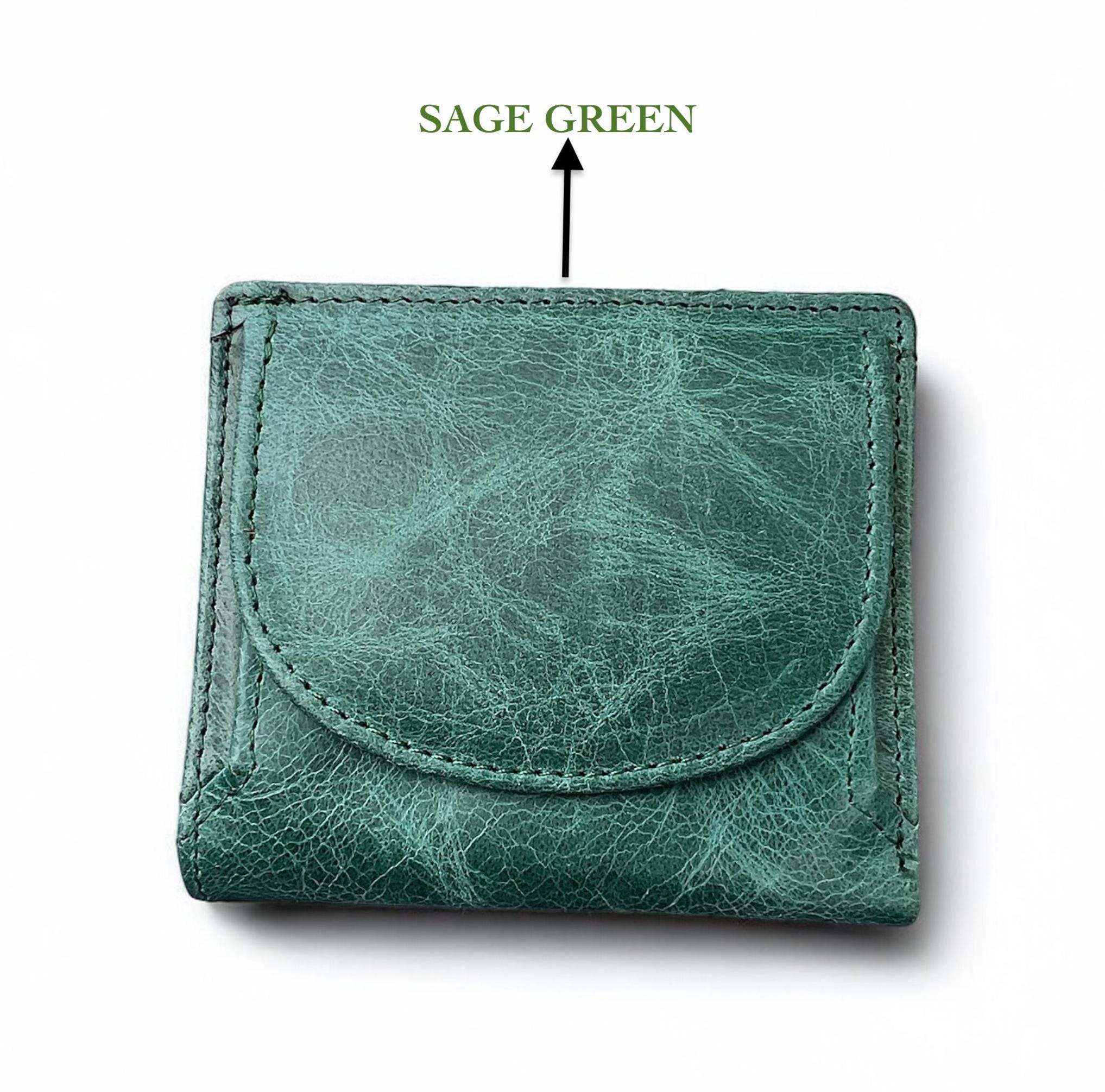 み*)様 ecrin coin bag sage Minimalist Leather Coin Purse Mini Wallet, RFID Custom Engraved