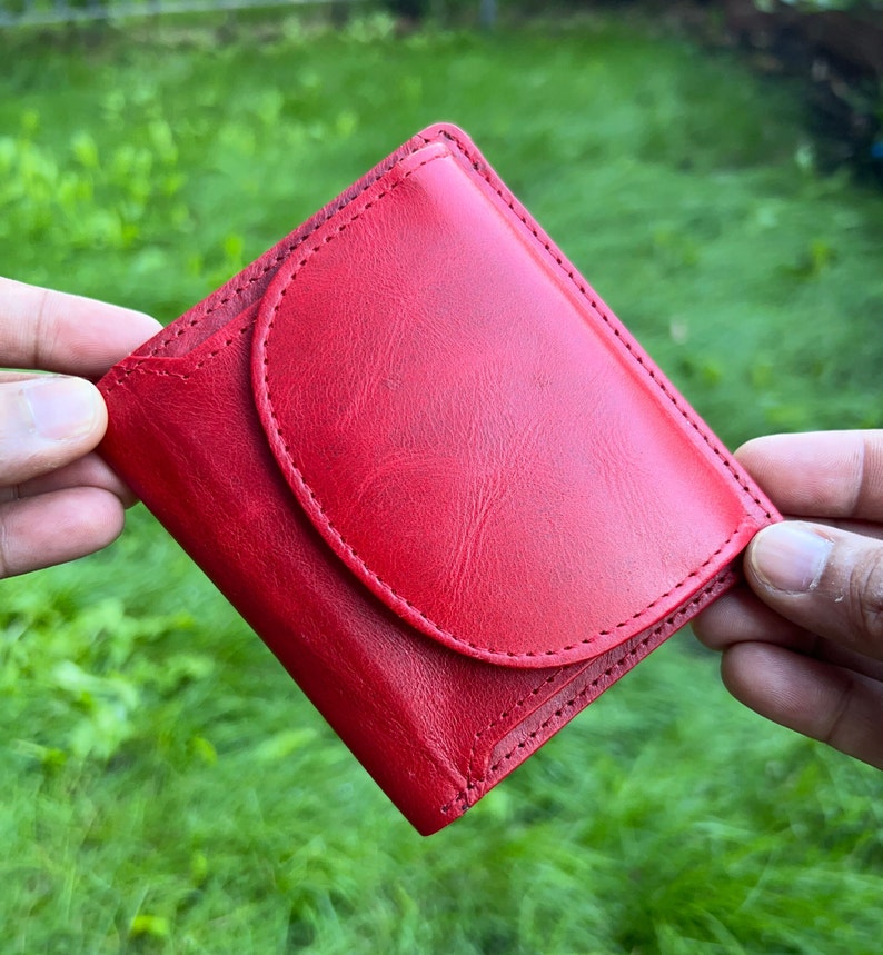 Portefeuille en cuir minimaliste Portefeuille le plus pratique, mignon mini porte-monnaie fait main femmes filles, portefeuille parfait pour un usage quotidien, meilleur cadeau Red