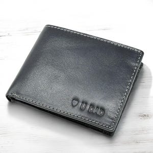 Regalo para papá / Regalo personalizado para el Día del Padre para hombre / Cartera de cuero auténtico negra / Regalo de cumpleaños, aniversario, padrinos de boda, Cartera RFID en caja