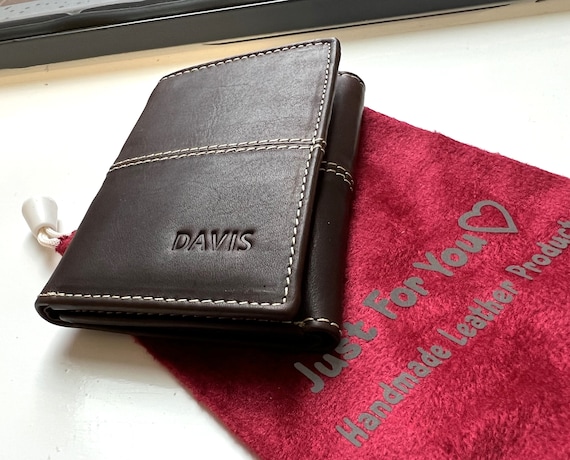 Cartera de 3 pliegues de cuero genuino personalizada Cartera
