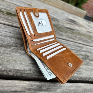 Cartera de cuero auténtico hecha a mano con protección RFID para mujer y niña, cartera de cuero de primera calidad hecha a mano para niña, en bolsa de regalo, perfecta para regalar