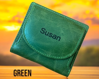 Personalized Leather Coin Purse: RFID Minimalist Wallet, Gift Boxed