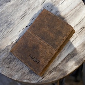 Cartera de hombre personalizada / Cartera de cuero auténtico para hombre / Cartera de cuero envejecido de tres pliegues / Regalo de aniversario, Regalo del día del padre / Regalo de Navidad