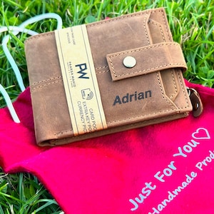 Personalisiertes Geschenk für geliebte Menschen | Handgefertigte Geldbörse aus hochwertigem Leder für Männer und Frauen | Jahrestag, Geburtstag, Vatertagsgeschenk