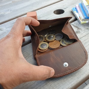 Cartera de cuero auténtico marrón hecha a mano, cartera de cuero perfecta para mujeres y niñas, minicarteras con monedero, regalo perfecto para ella, regalo de cumpleaños